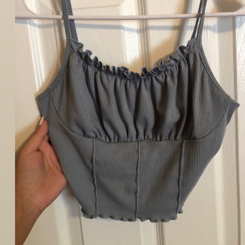 light blue crinkled tank top
